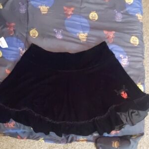 Killstar Black Velvet Skater Skirt with Red Embroidery